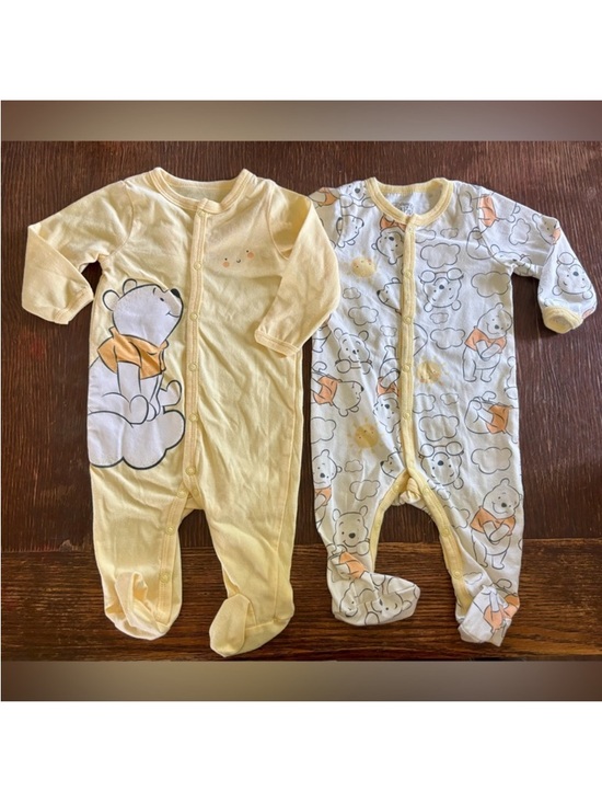 Disney Other - 6-9mo Disney Baby Winnie the Pooh One-Piece Footies Sleepers Set Lot of 2 Yellow